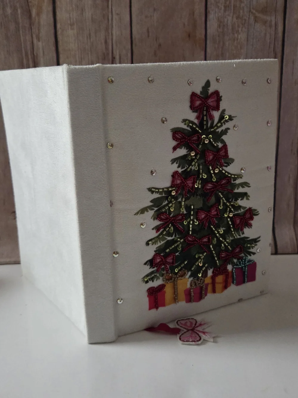 Holiday Velvet Journal with Embellished Christmas Tree Bookmark Included